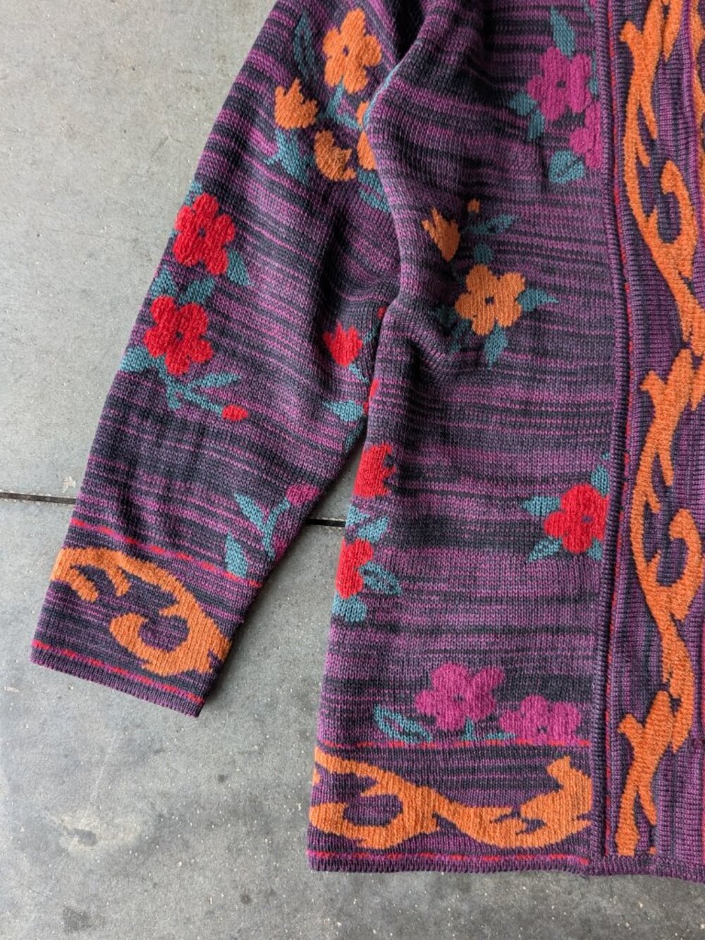 Vintage Purple Floral Wool Blend Oversized Boyfriend Cardigan Eclectic Grandpa - Picture 3 of 7